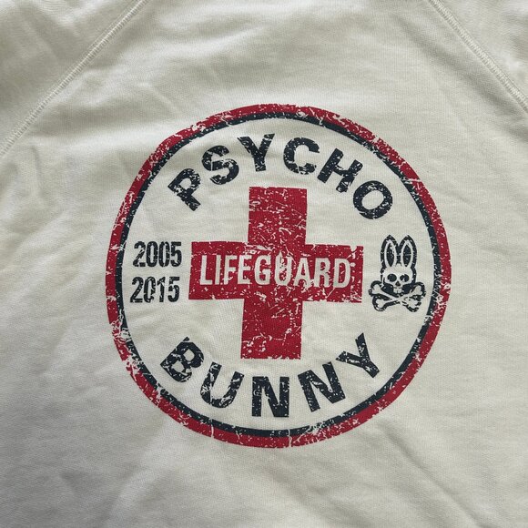 Psycho Bunny Lifeguard Sweatshirt Adult Medium Off White Crew Neck Sweater Mens - Picture 6 of 14